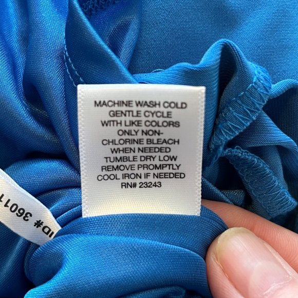 New York And Company Cap Sleeve Wrap Front Dress Fully Lined Blue Size Large - Picture 11 of 12